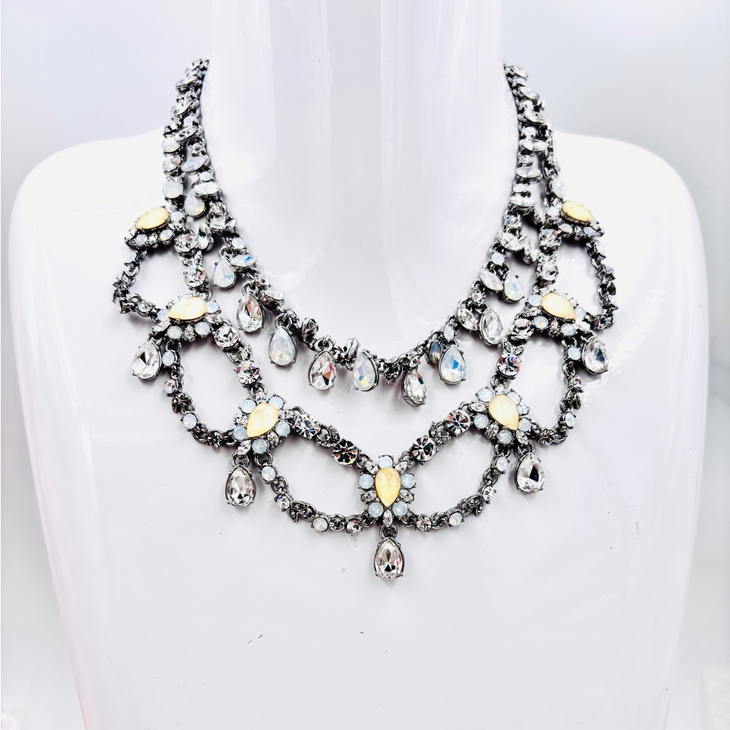 Marchesa Silver Tone Crystal Floral Collar Necklace 120$